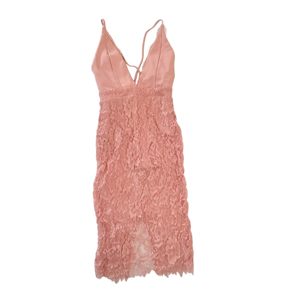 Michael Costello x Revolve Coquette Floral Lace V-Neck Midi Dress Blush Pink